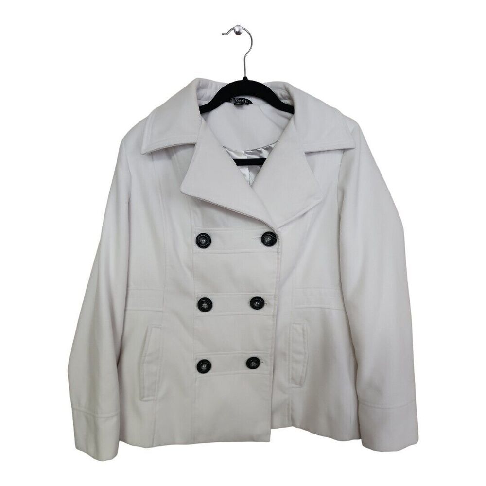 Women's George White Double Breasted Long Sleeve Pockets Pea Coat Size Large